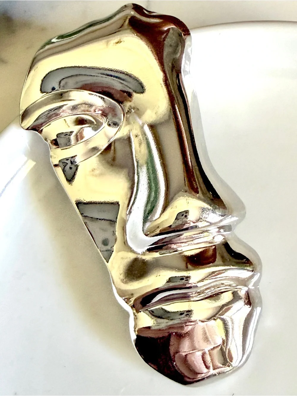 Silver Face Brooch Lapel Pin Schiaparelli Inspired Sculpted Face Accessory NEW